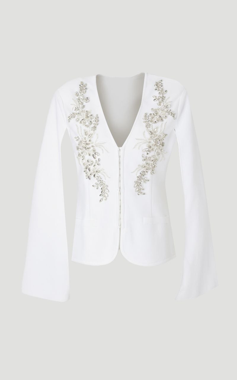 Plus Size Bandage Form Fitting Cape Sleeve Embellished Jacket 4