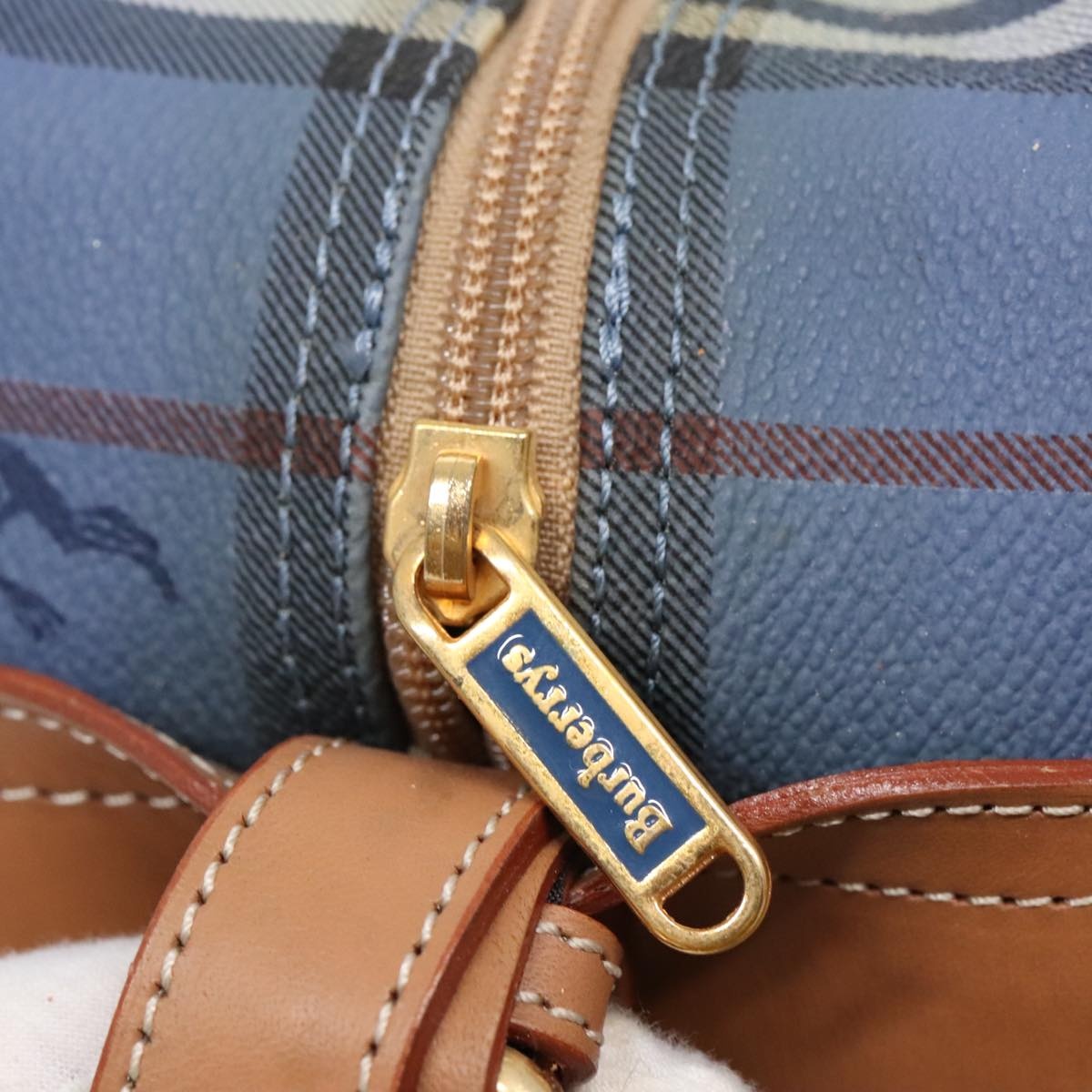 Burberry Nova Check Shoulder Bag Pvc Leather Blue Gold - 16