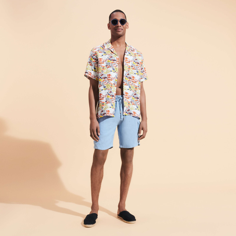 Men Linen Bermuda Shorts Cargo Pockets 5