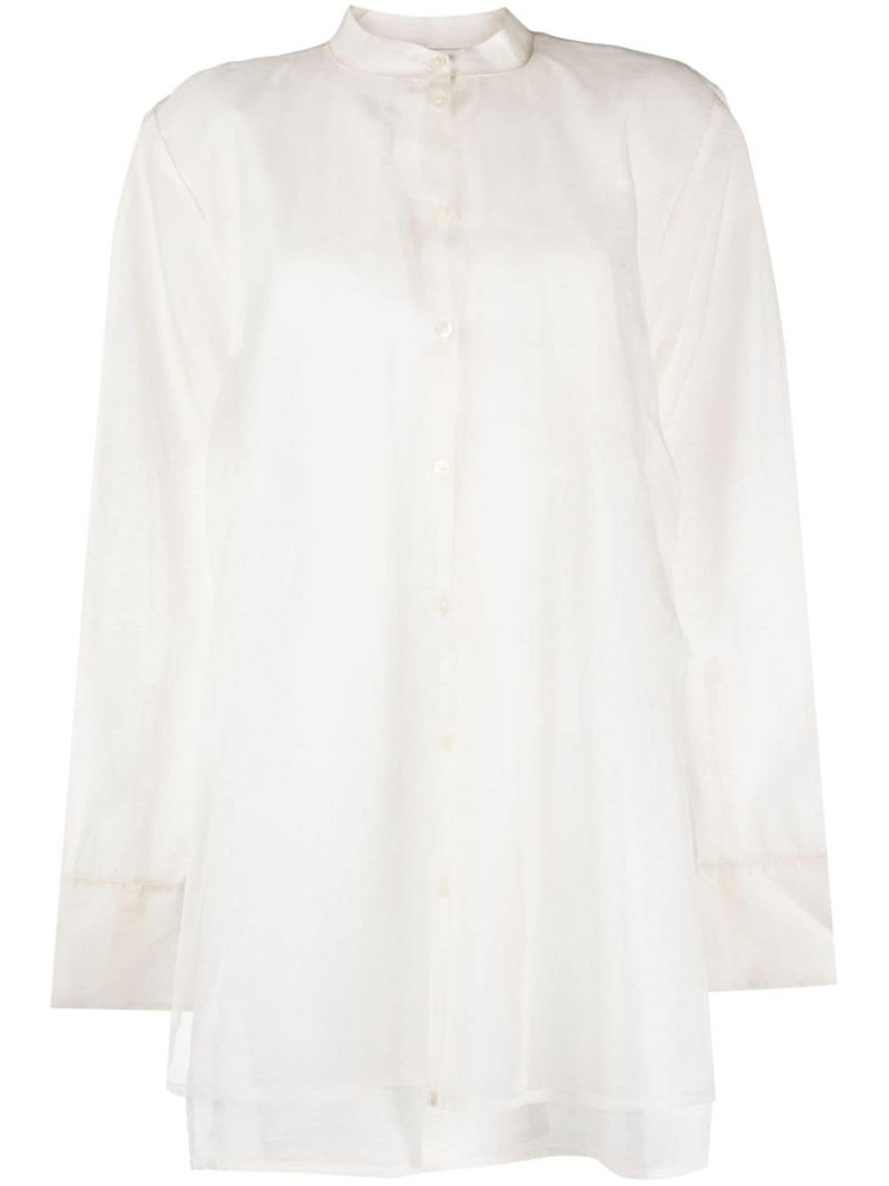 button-up band-collar blouse 1