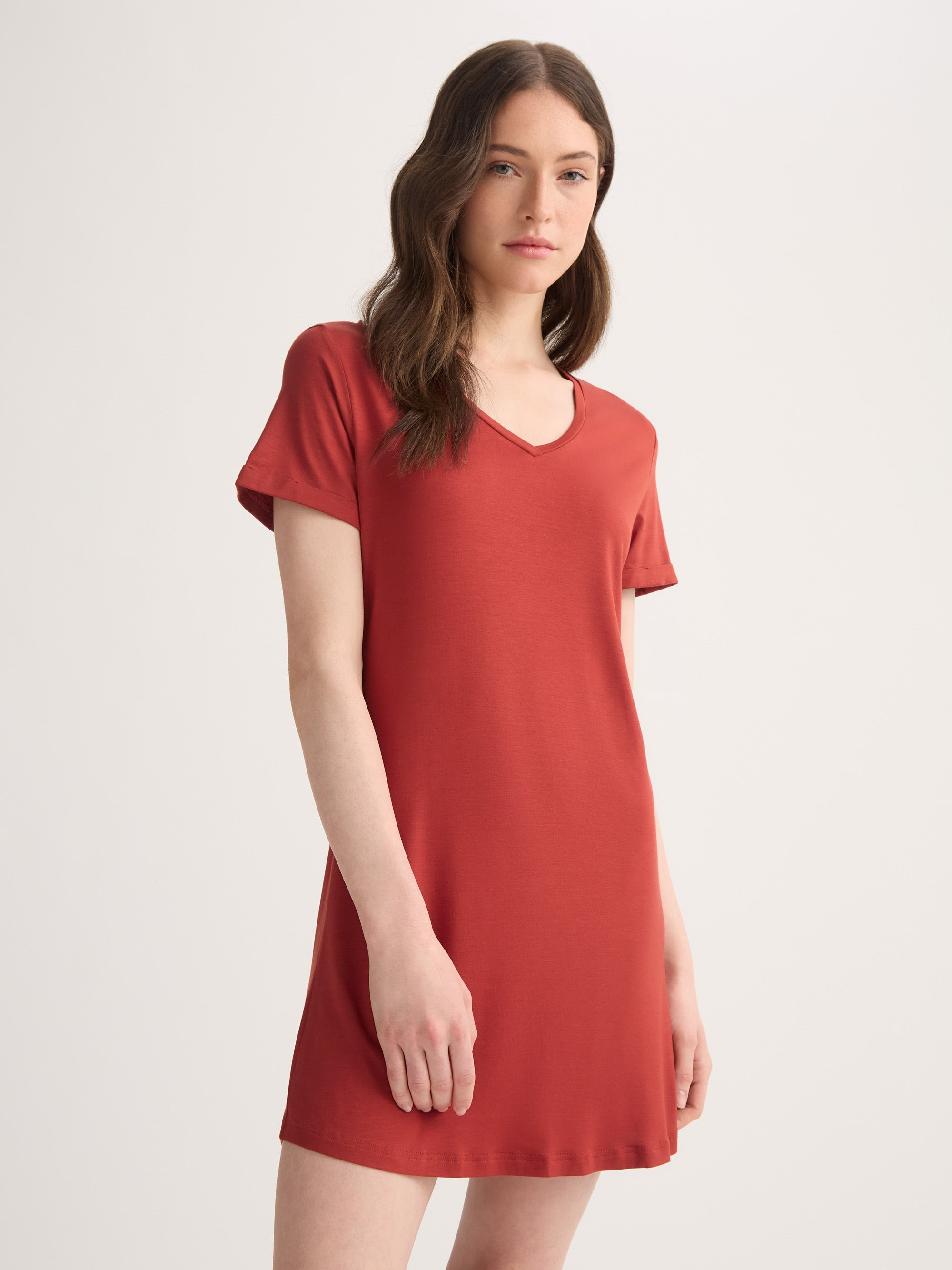 Women's V-Neck Sleep T-Shirt Lara Micro Modal Stretch Rose Red - 4