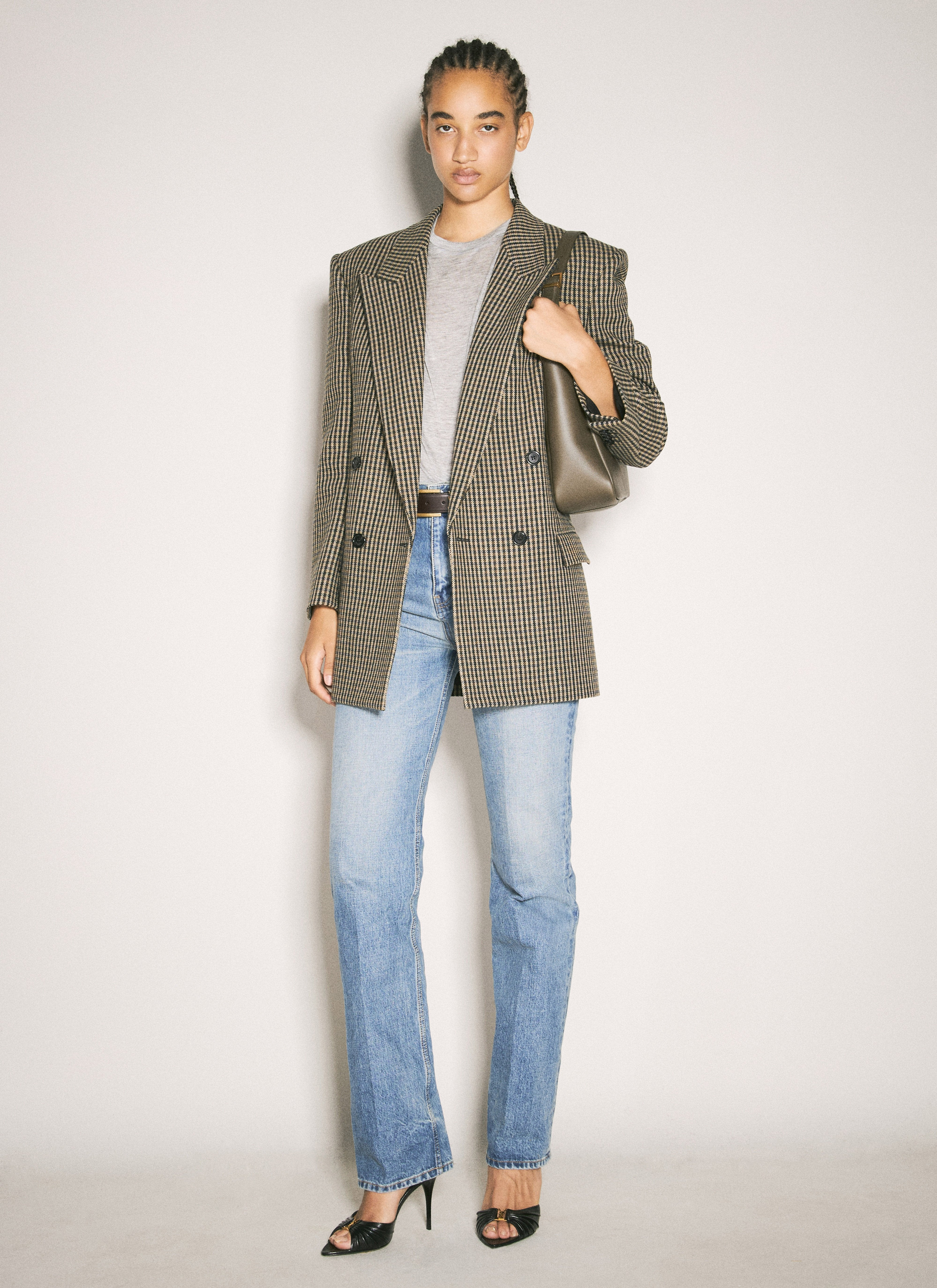 Saint Laurent Women Vichy Wool Blazer - 2