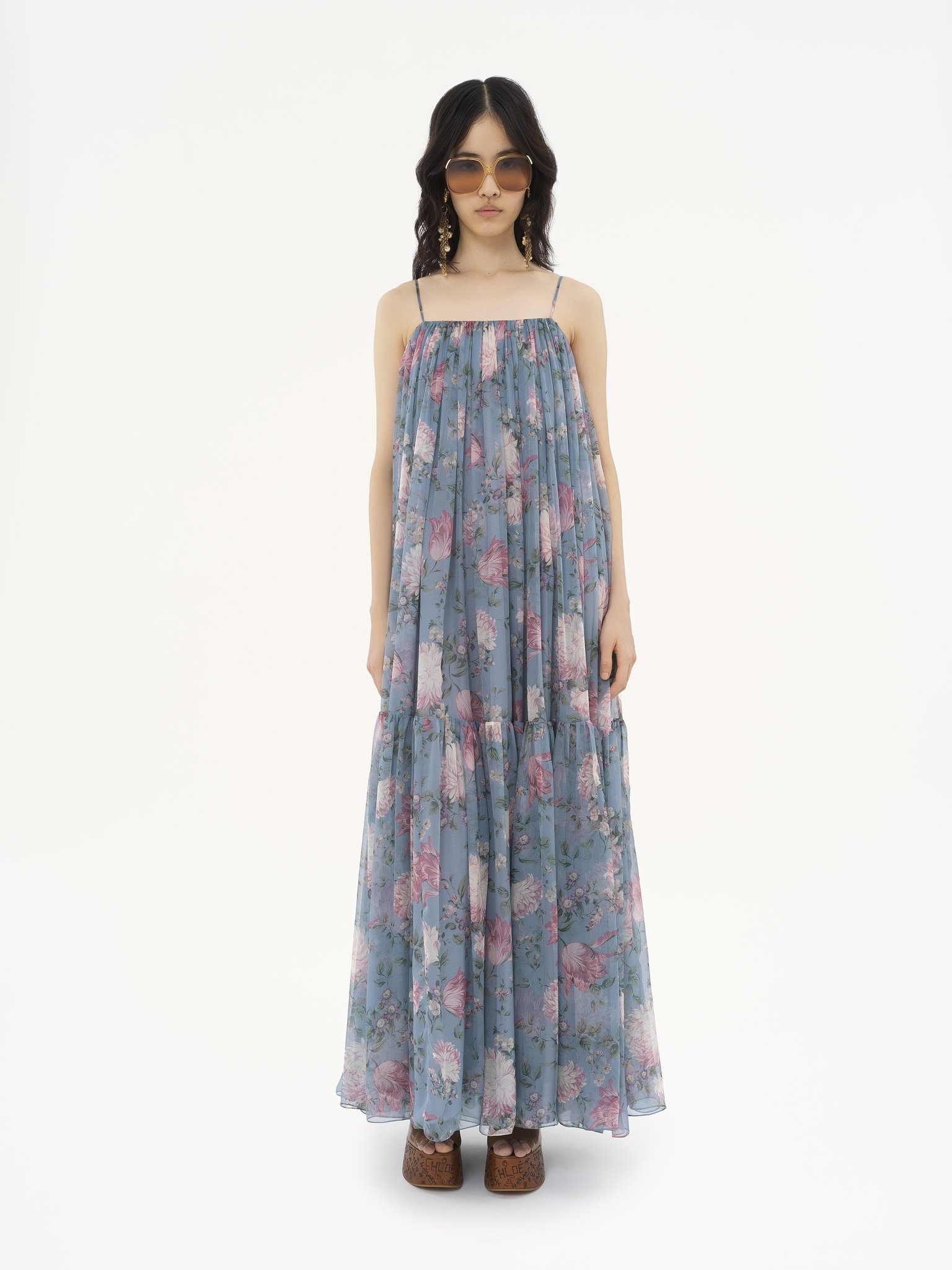 SLEEVELESS LONG DRESS IN SILK MOUSSELINE - 3