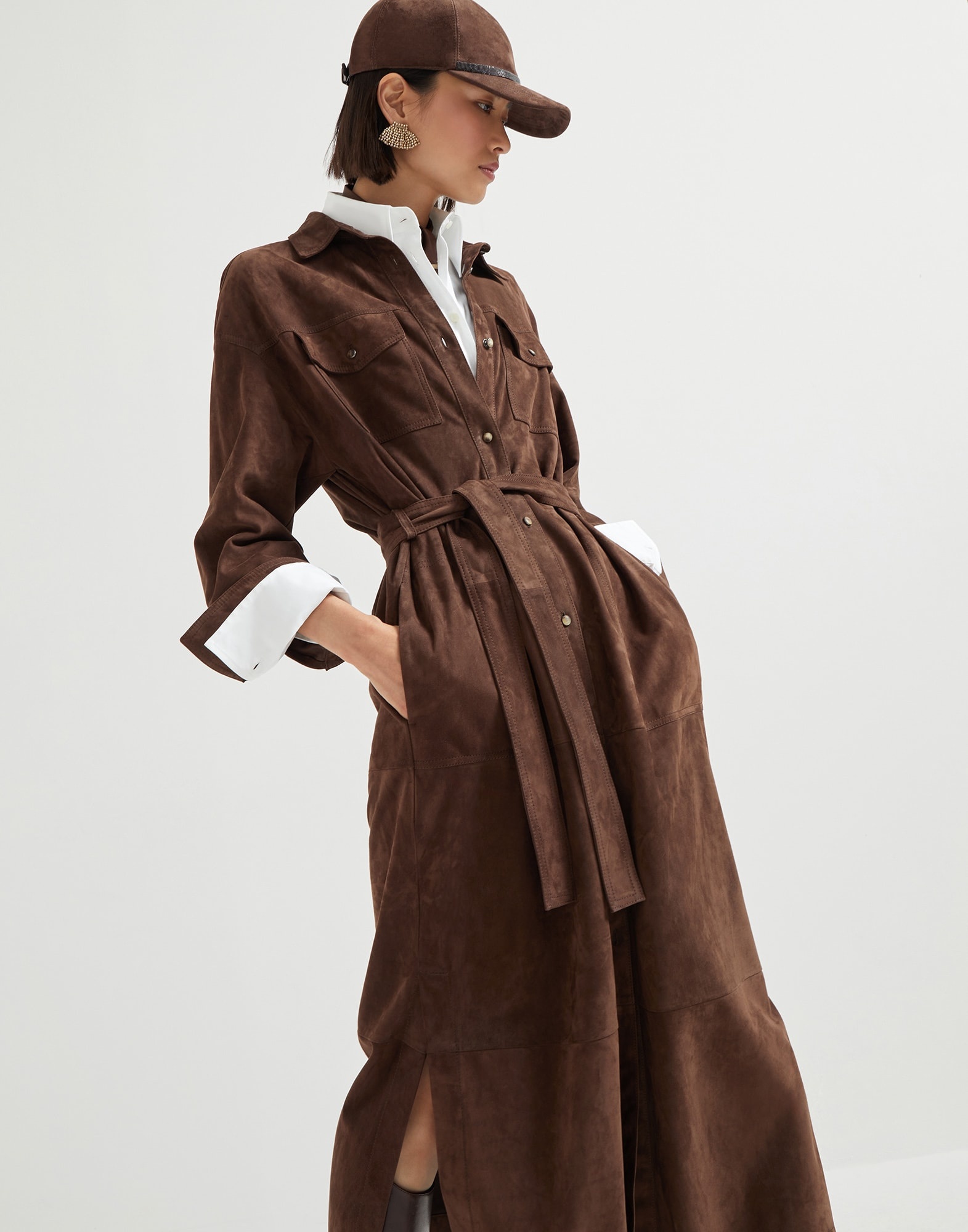 Suede shirt dress with monili - 4