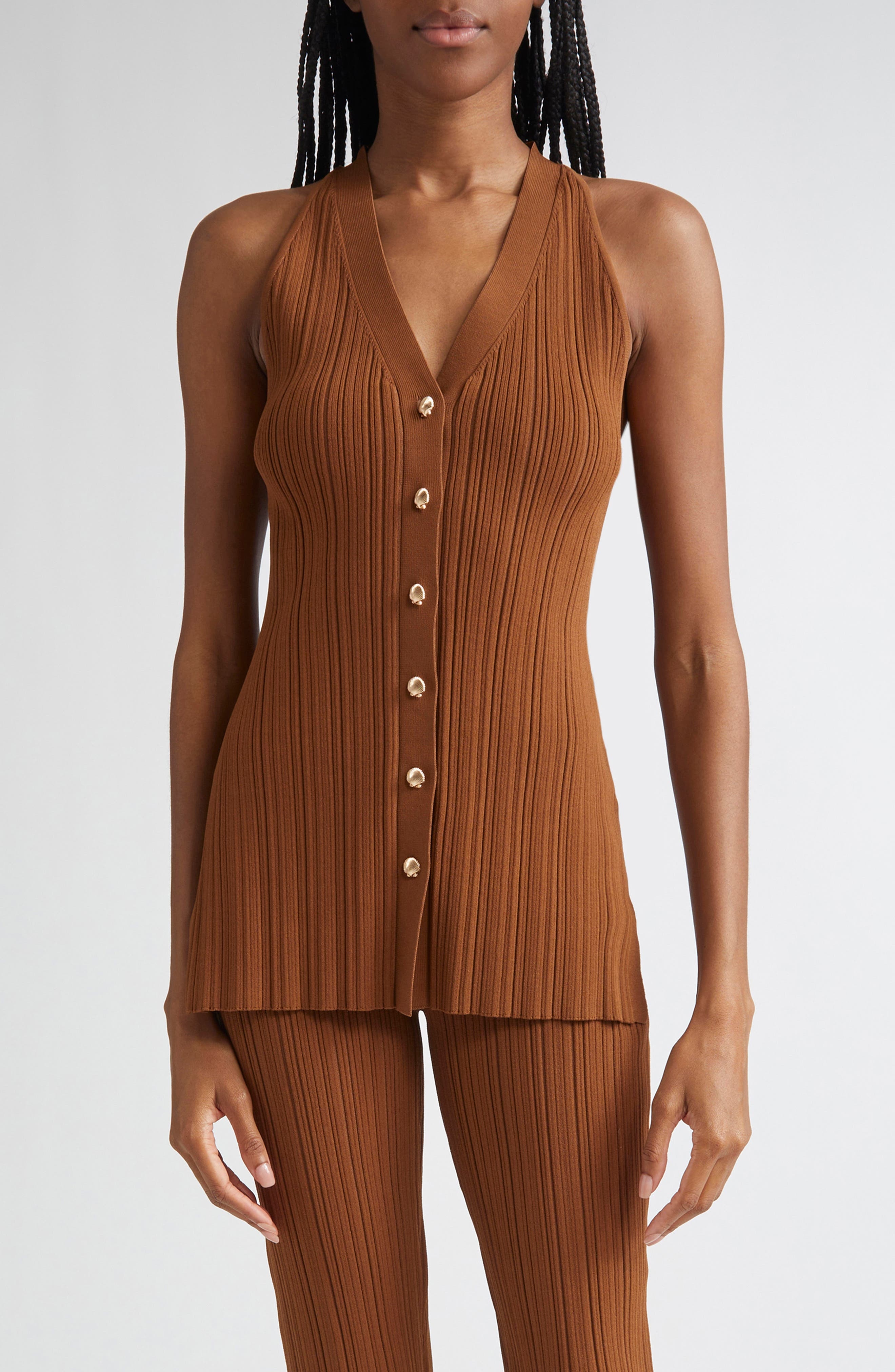 Veronica Beard Dax Variegate Rib Sweater Vest in Dark Whisky at Nordstrom - 1