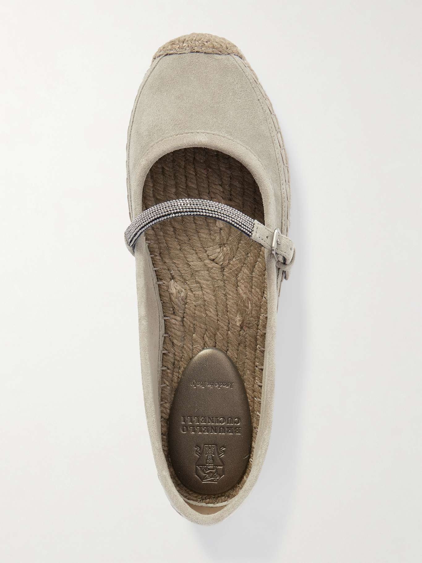 Bead-embellished suede Mary Jane espadrille flats Gray - 5