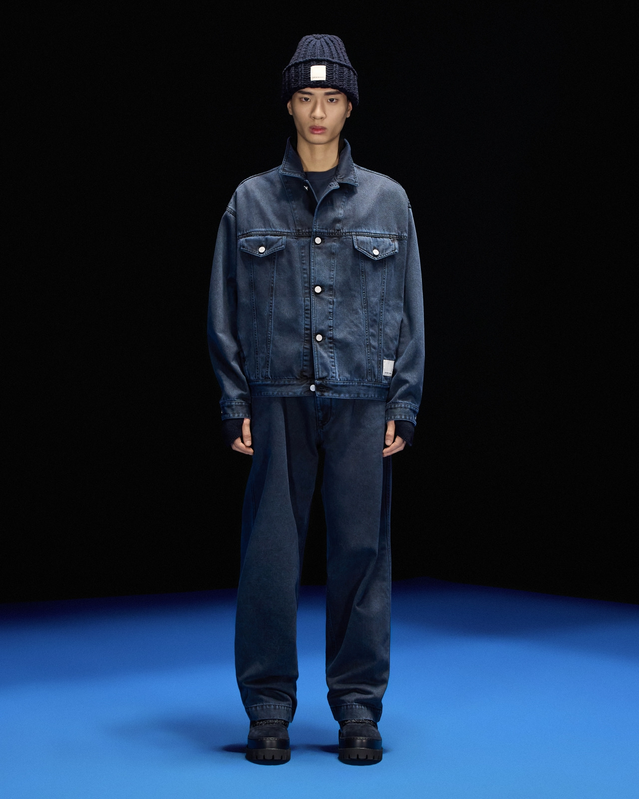 ASV BLACK BLUE CAPSULE COLLECTION MARBLE-EFFECT DENIM JEANS WITH PRINT - 4