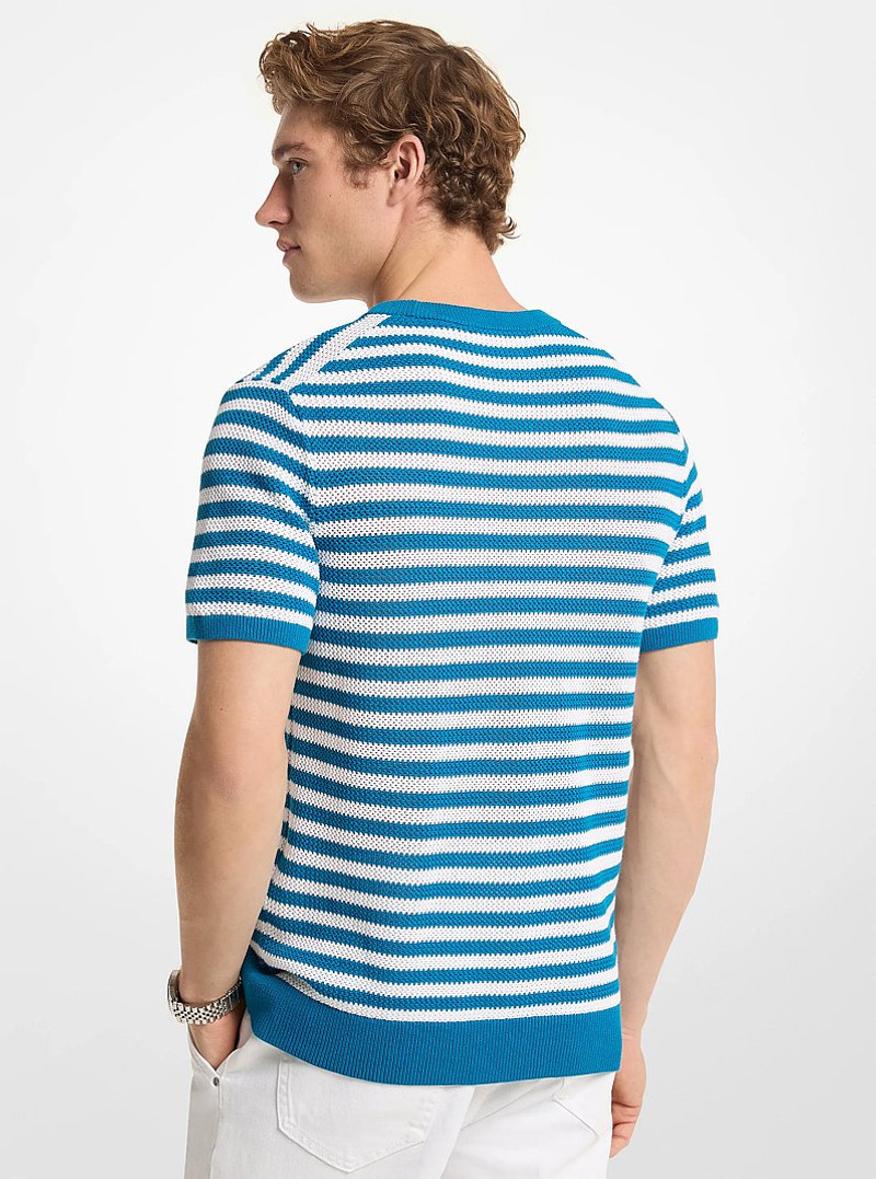 MICHAEL KORS Striped Mesh Cotton Short-Sleeve Sweater outlook