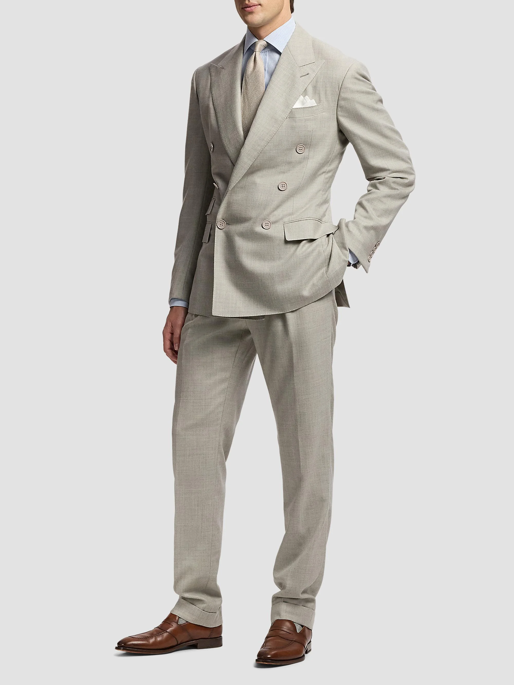 Men's Double-Breasted Wool Flannel Suit - Pearl Grey - 1