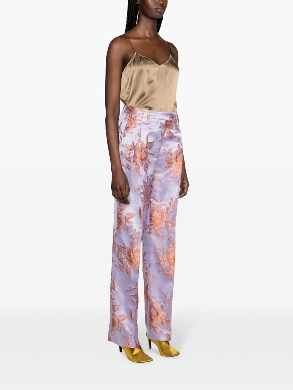 floral-jacquard satin trousers - 3