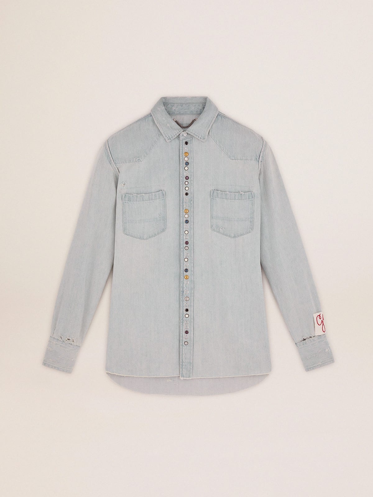 Men's bleached denim shirt with hammered studs - 1