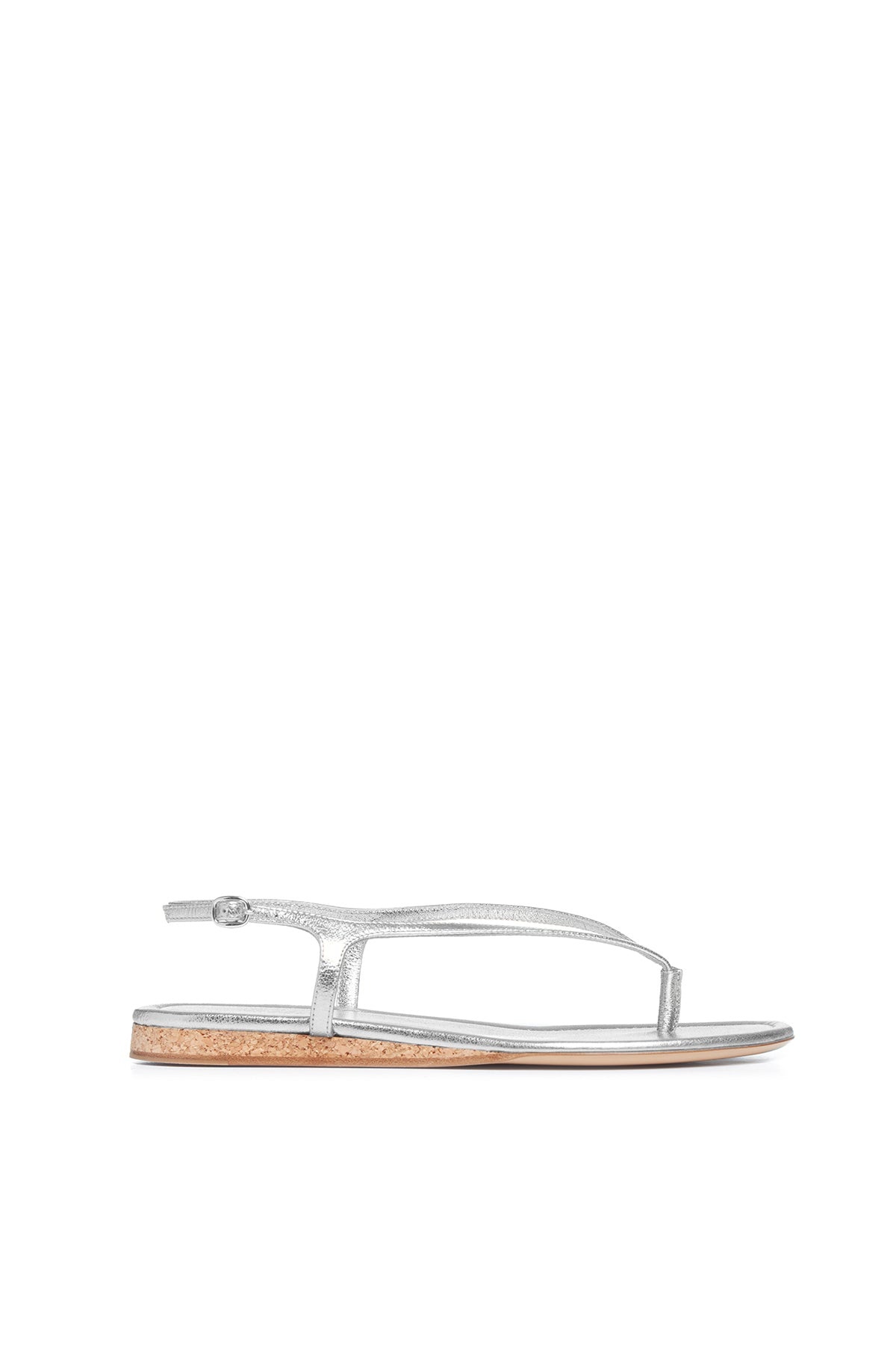 Gia Flat Sandal in Metallic Silver Leather - 1