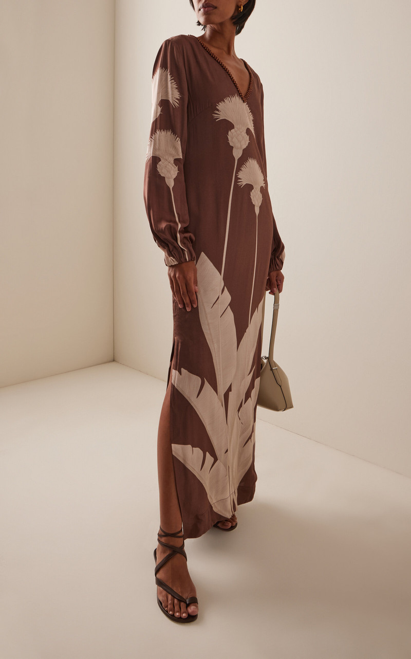 ANDRES OTALORA Palmas Printed Satin Tunic brown outlook