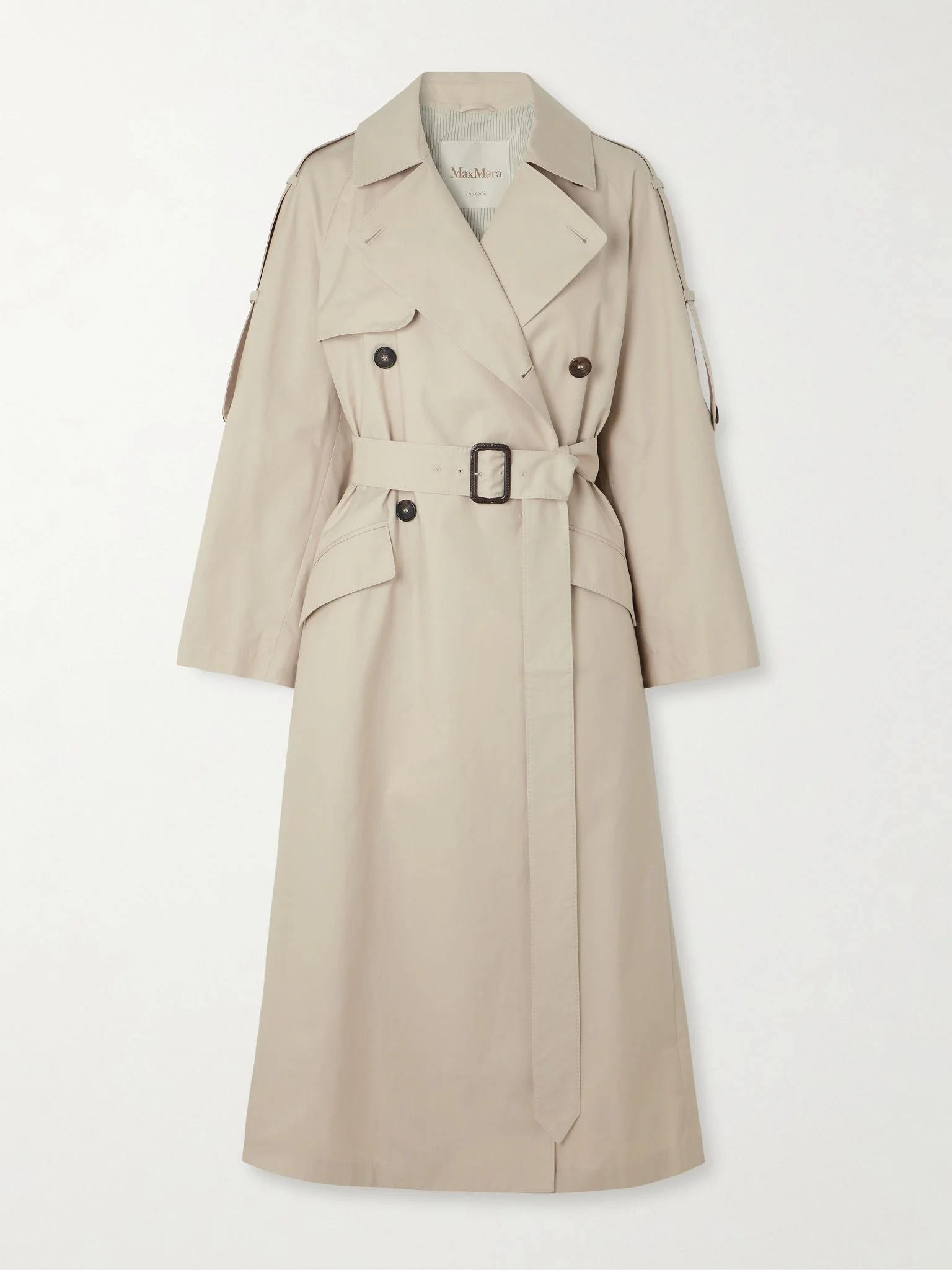 Delfino double-breasted belted cotton-blend twill trench coat Sand - 1