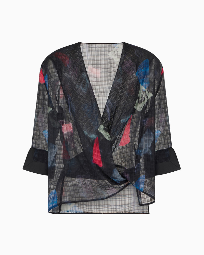 SILK BLOUSE WITH TORCHON WITH MICRO CHECK MOTIF AND ABSTRACT PRINT 1