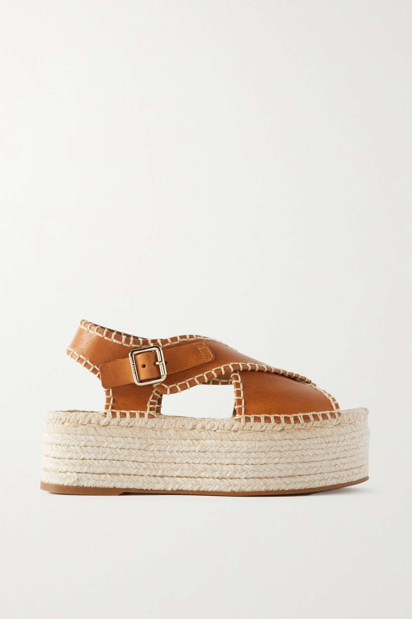 Lucinda whipstitched leather platform espadrilles sandals - 1