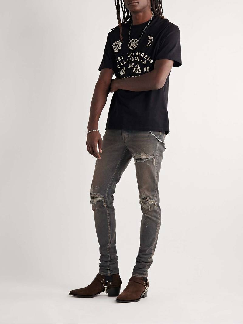 AMIRI MX1 Skinny-Fit Checked Flannel-Panelled Distressed Jeans outlook