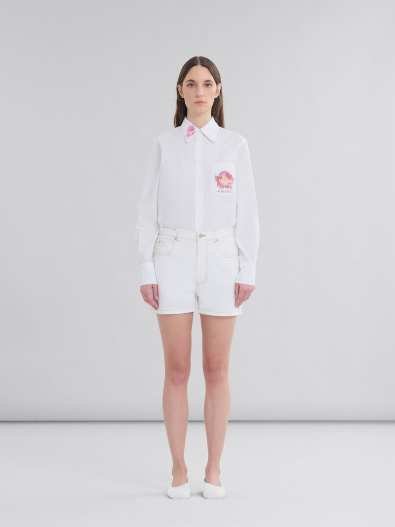 Marni WHITE DENIM SHORTS WITH FLOWER PATCH outlook