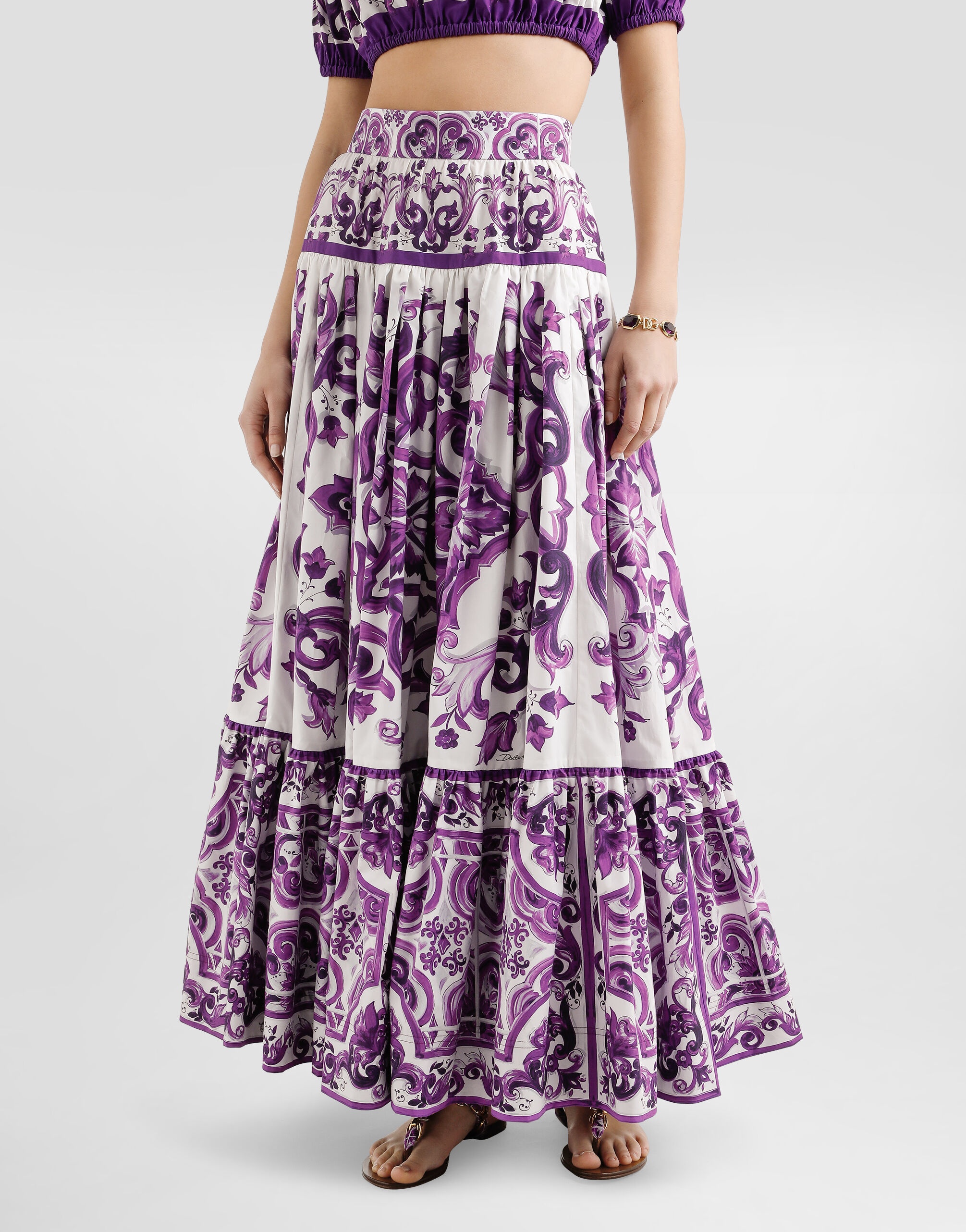 Majolica-print long skirt - 4