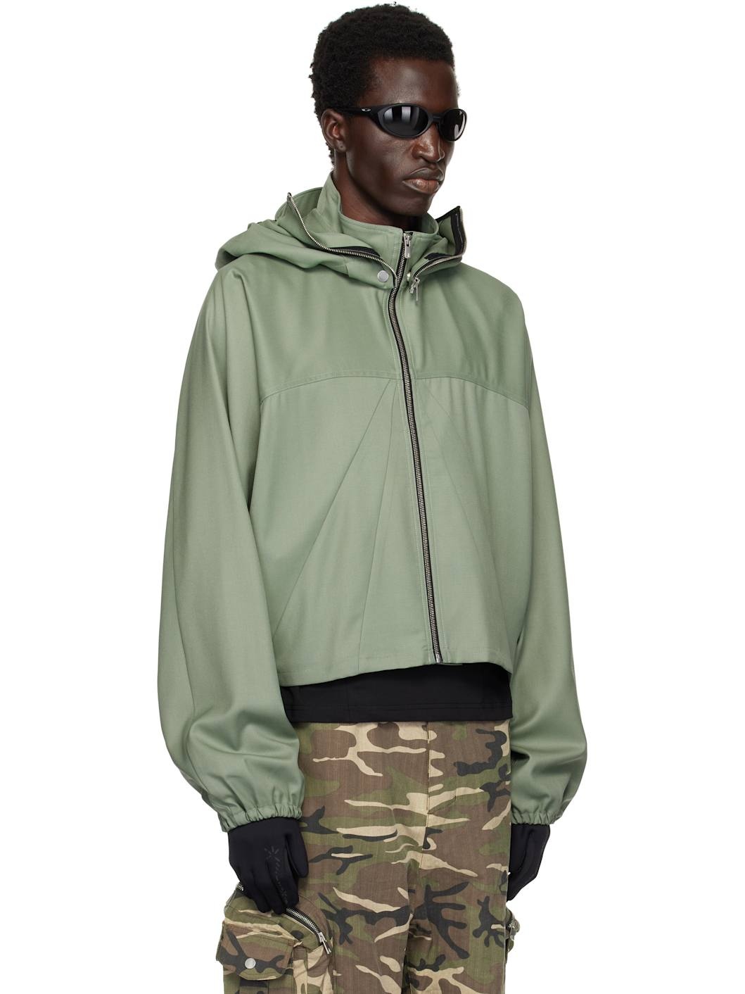 FFFPOSTALSERVICE Khaki Parachute Hooded Cropped Jacket