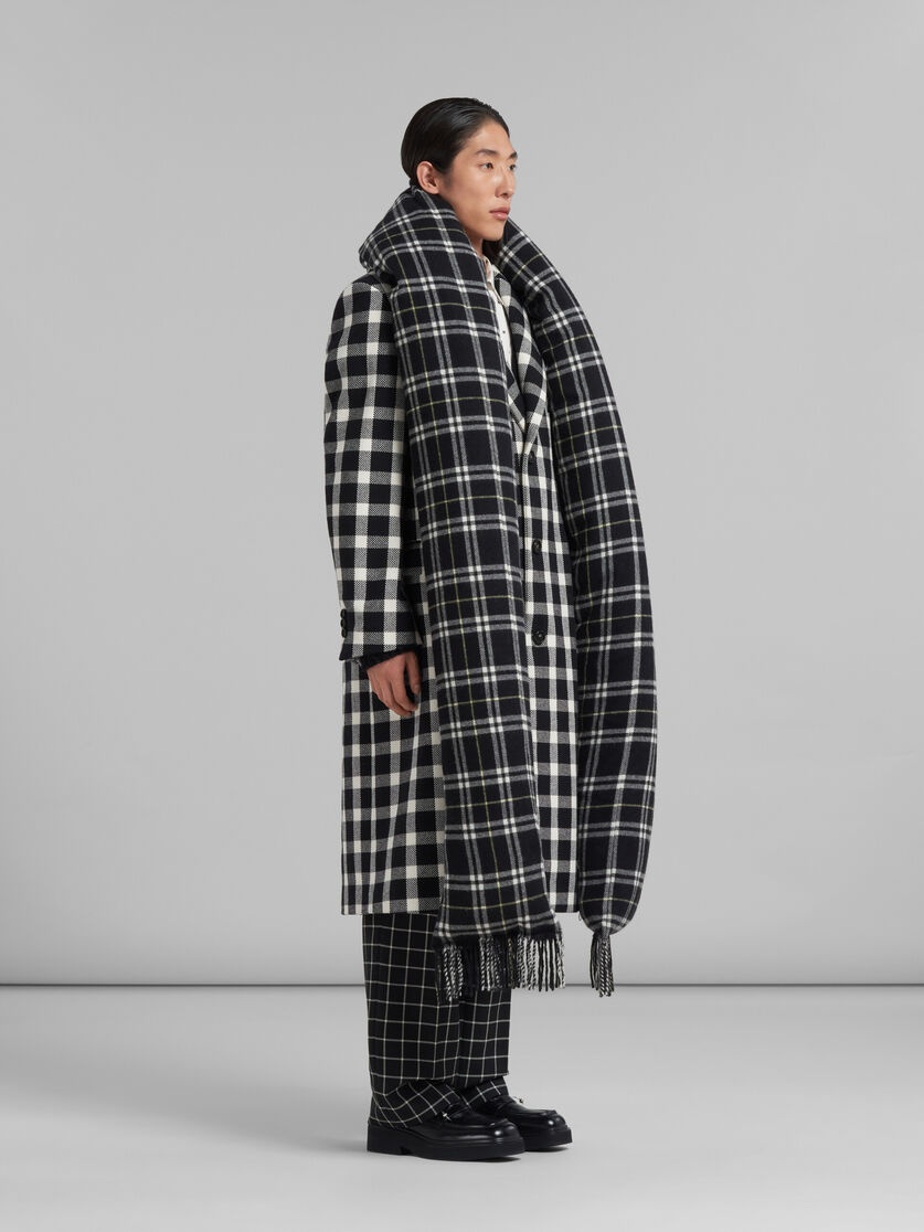 BLACK CHECKED WOOL CHINOS - 5