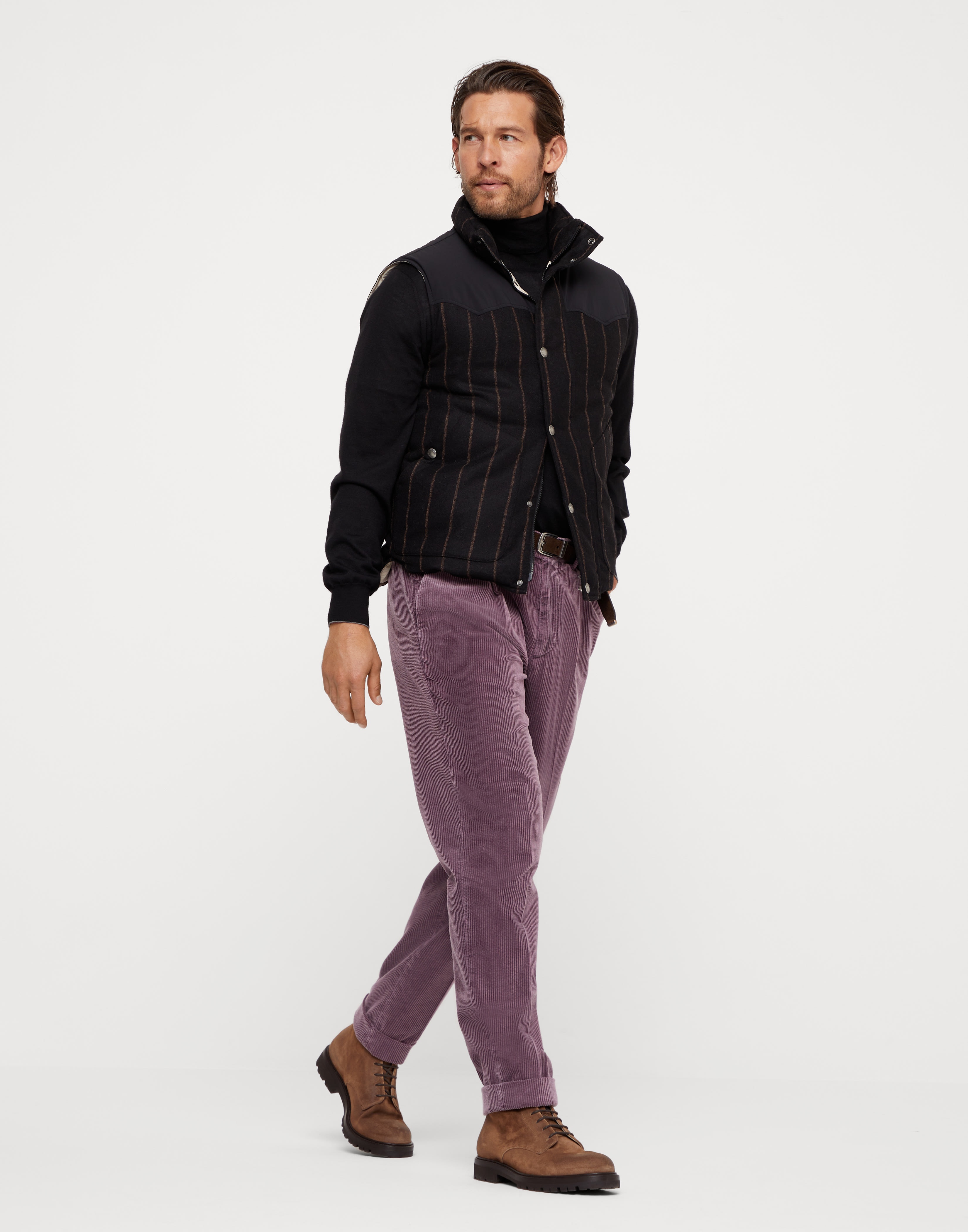 Alpaca and wool wide chalk stripe down vest - 5