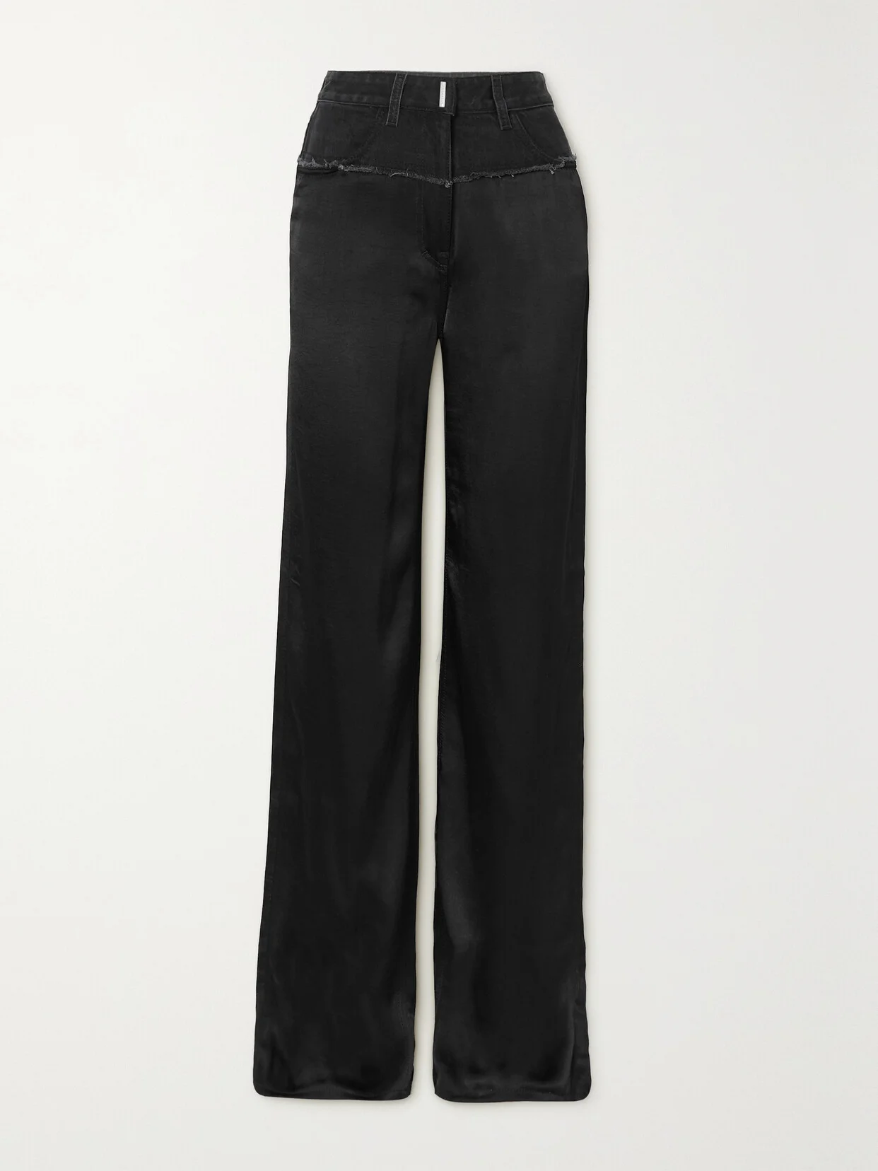 Distressed Denim And Satin Straight-leg Pants - 1