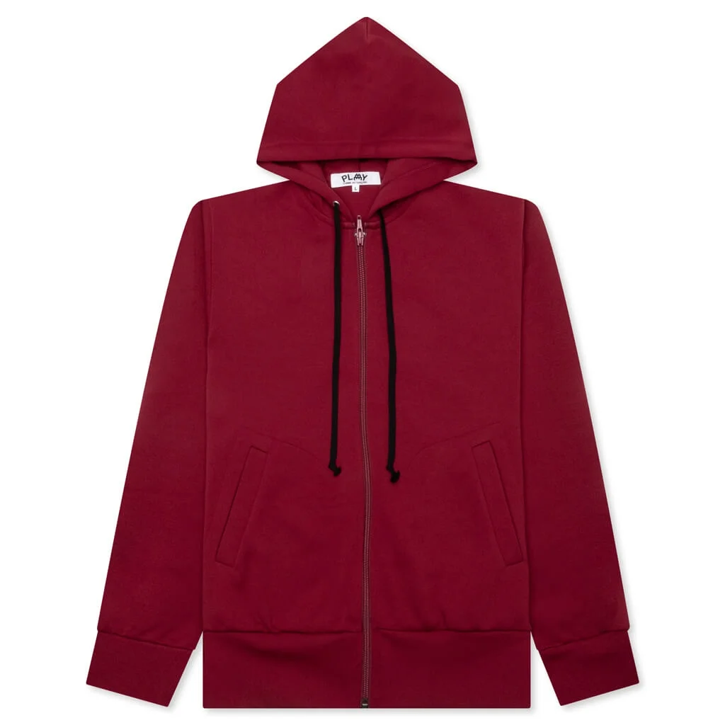 COMME DES GARCONS PLAY X THE ARTIST INVADER WOMEN'S FULL-ZIP HOODIE - BURGUNDY - 1