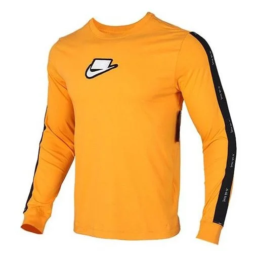 Men's Nike Logo Printing Round Neck Pullover Long Sleeves Yellow T-Shirt CI6215-886 - 1