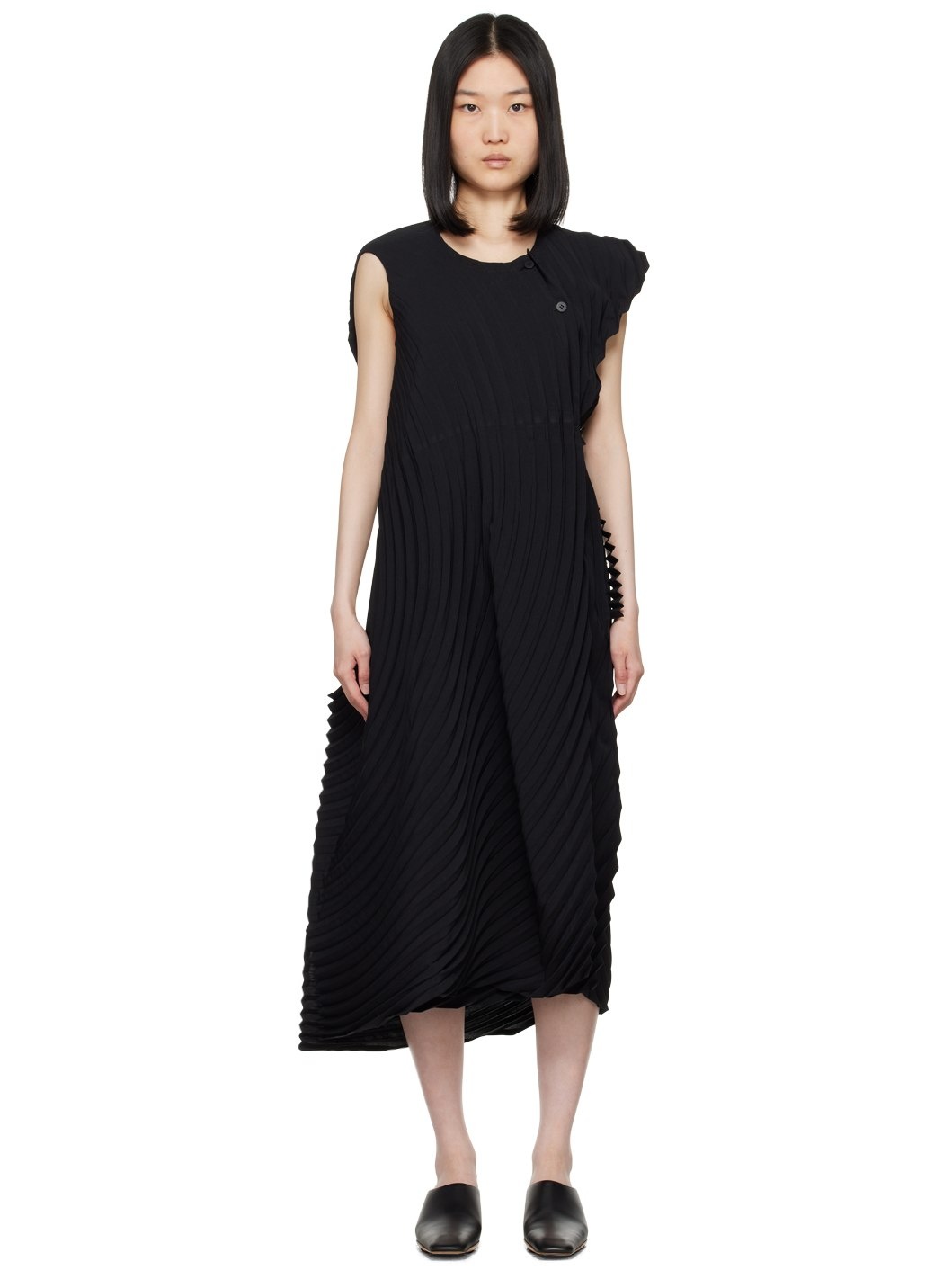 Black Resonant Pleats Maxi Dress - 1