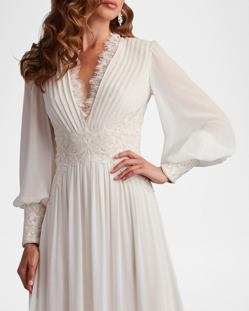 Long-Sleeve Chiffon Lace Ruffle Gown 5