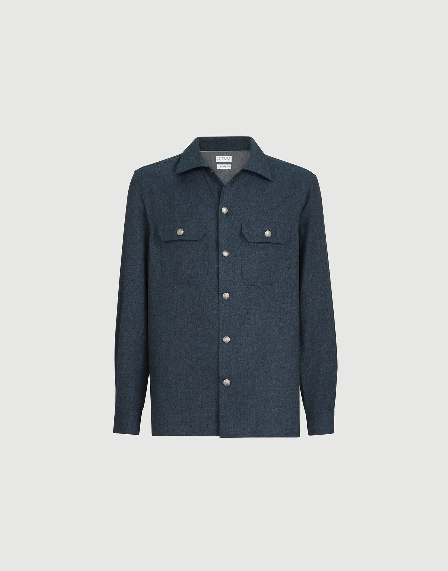 Virgin wool flannel overshirt with spread collar and chest pockets - 1