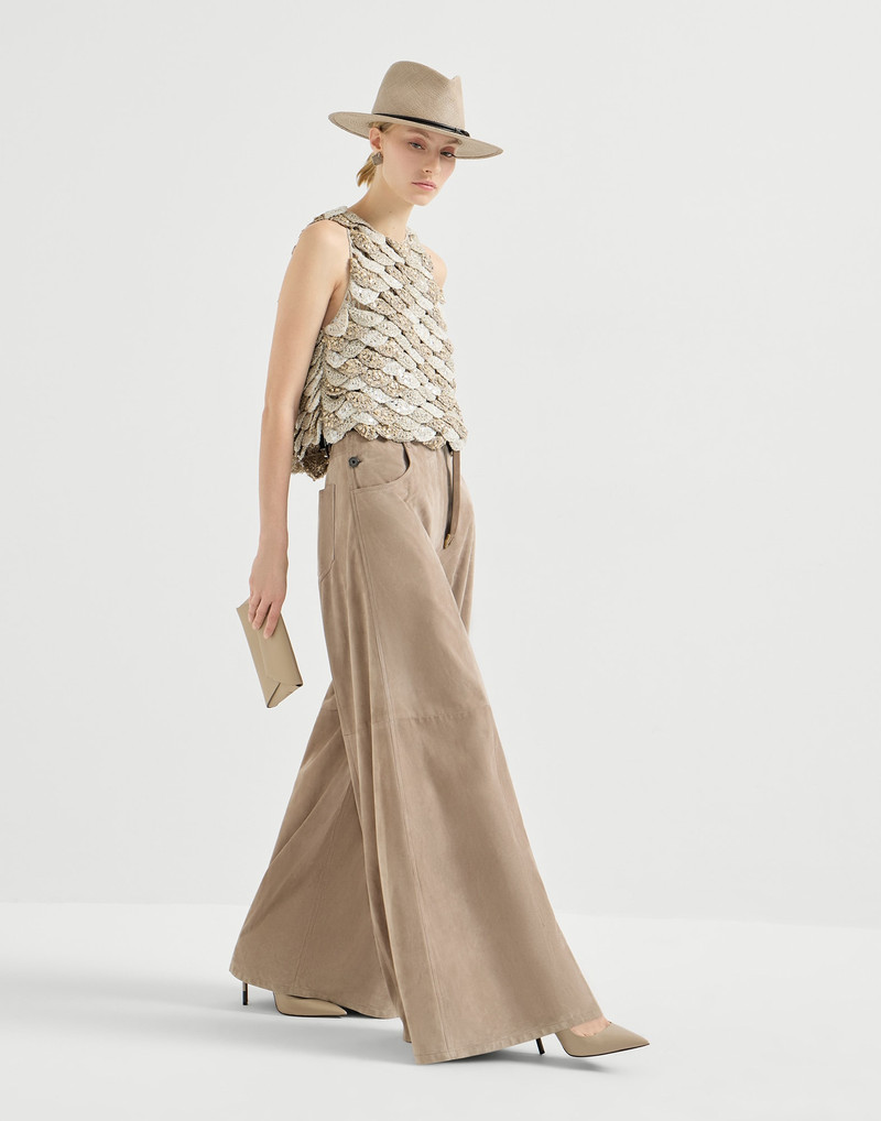 Suede maxi trousers with monili 5
