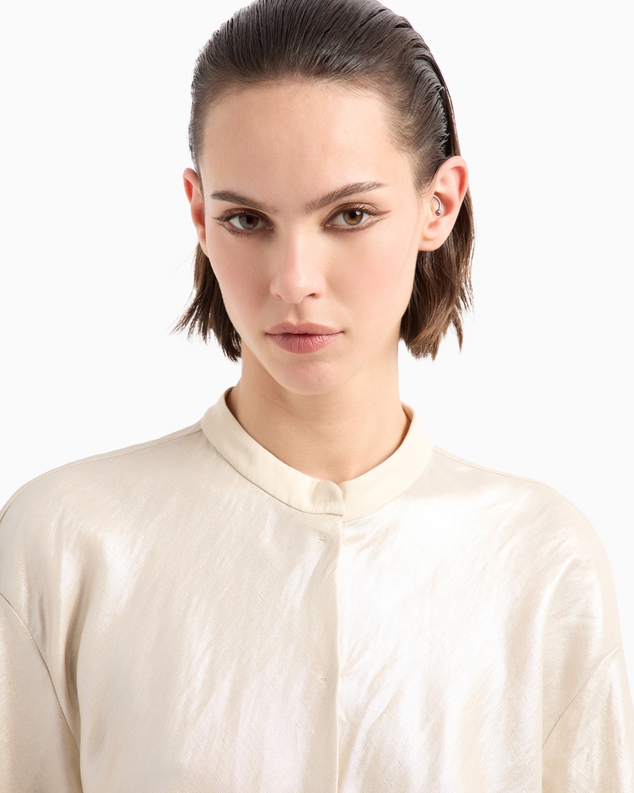 LONG SHIRT IN LAMINATED LINEN AND VISCOSE - 5