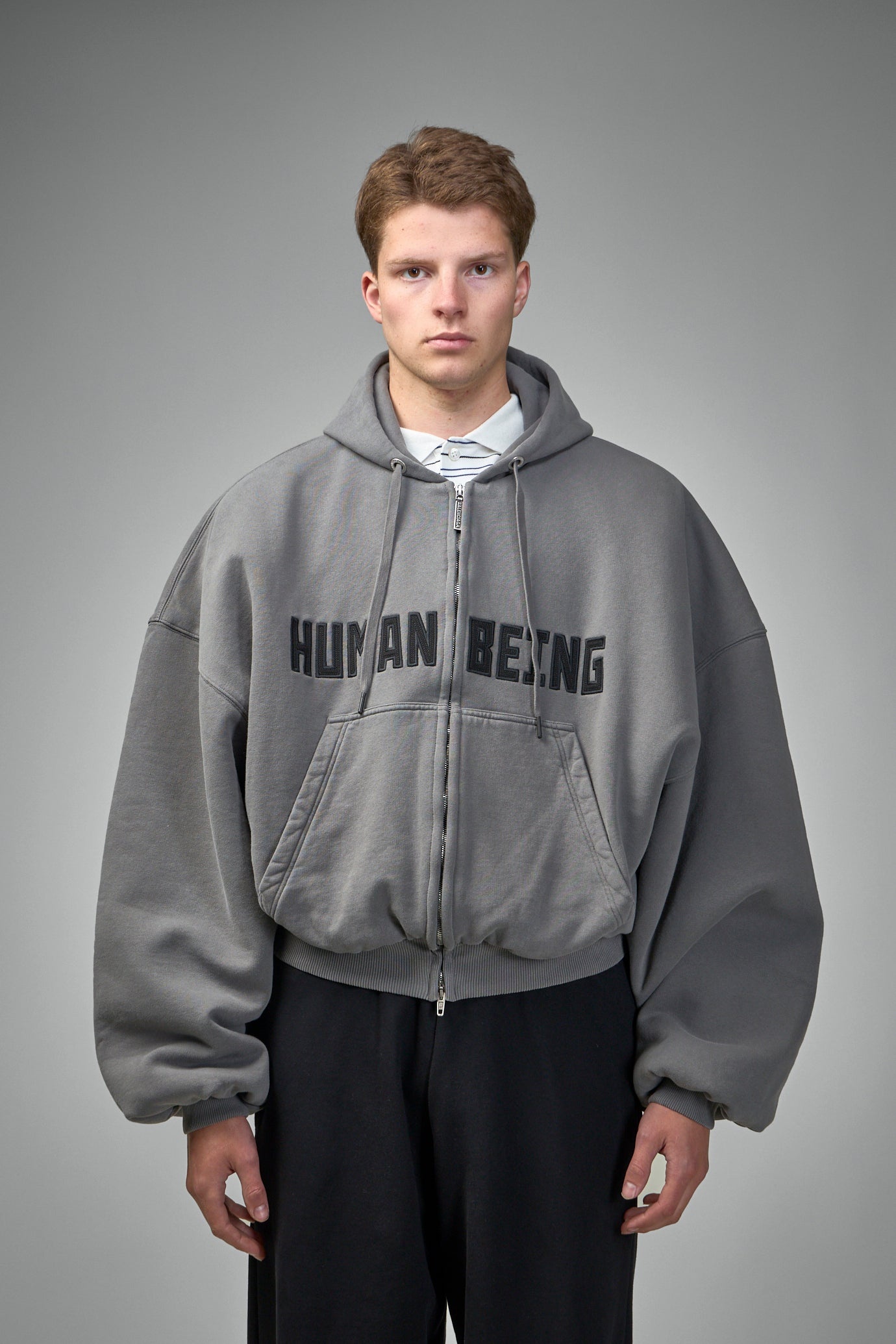BALENCIAGA Human Being Round Zip-Up Hoodie | labelsfashion