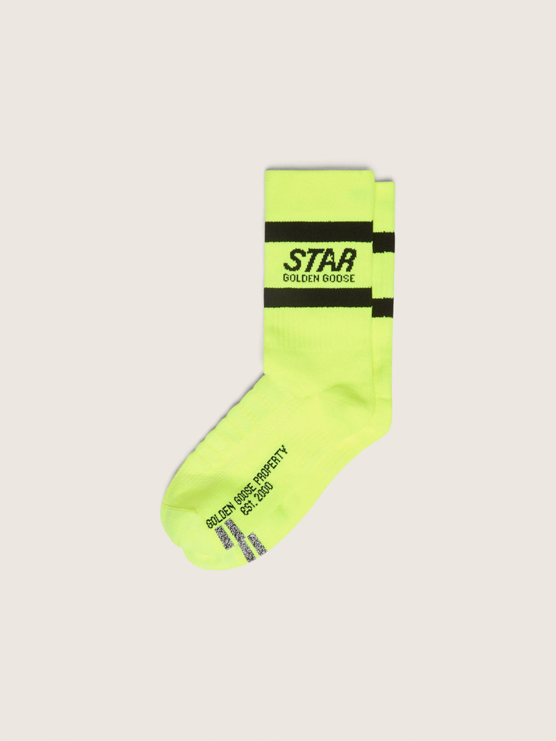 Neon yellow sports socks with black stripes 1