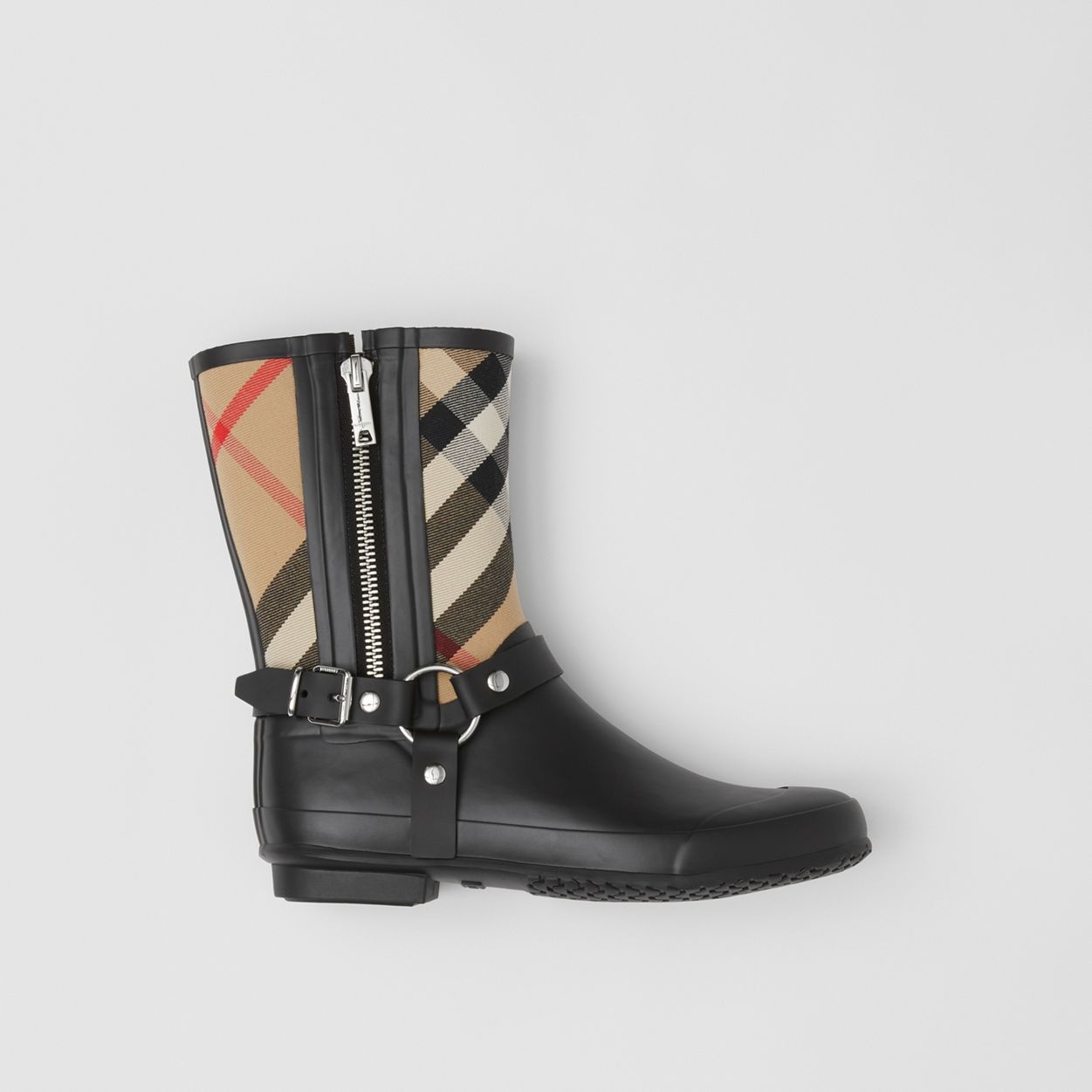 Strap Detail House Check Rubber Rain Boots - 6