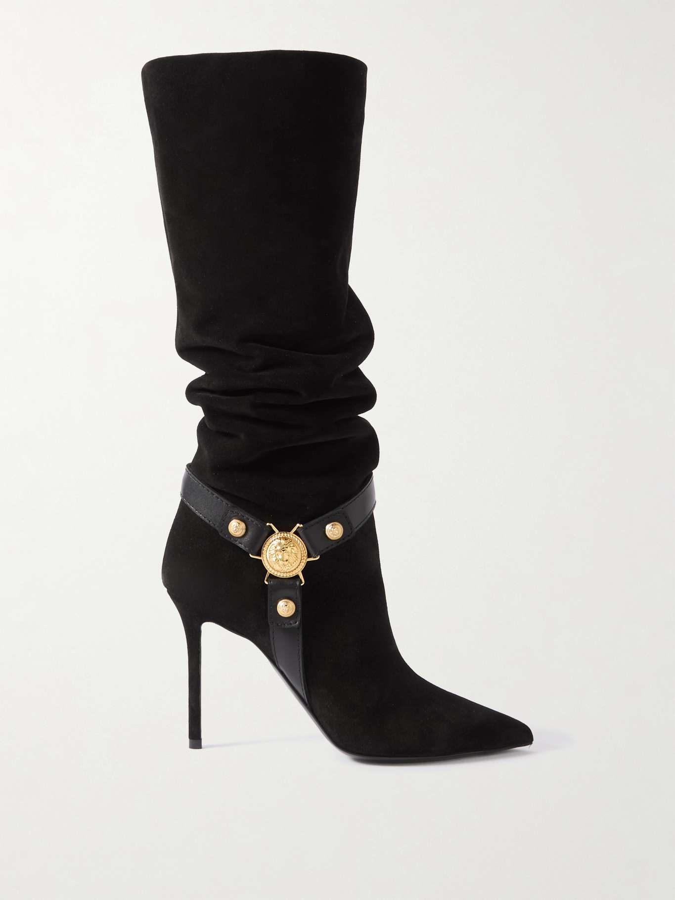 Eva embellished leather-trimmed suede knee boots - 1