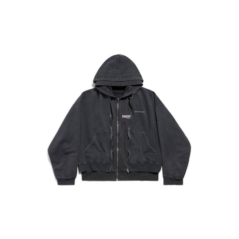 Men's Layered Zip-up Hoodie in Faded Black 1