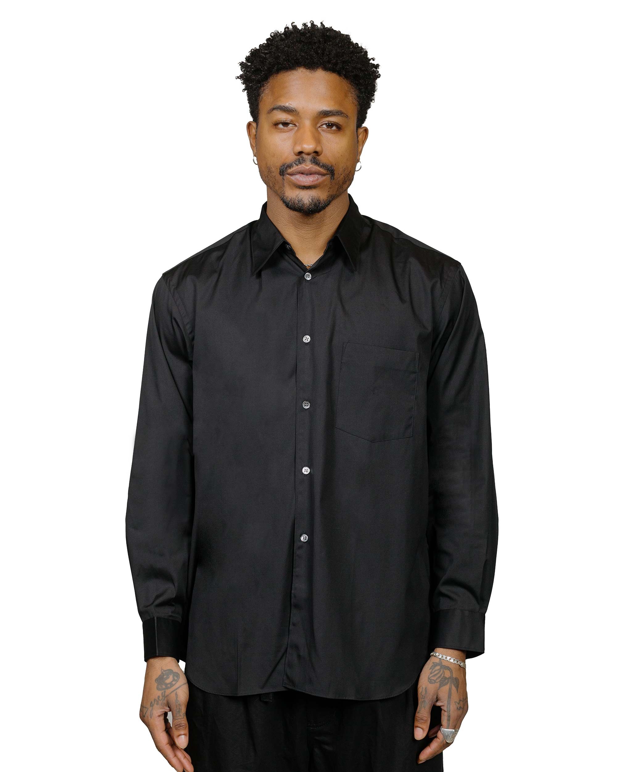 Wide Classic Big Collar Shirt Black - 2