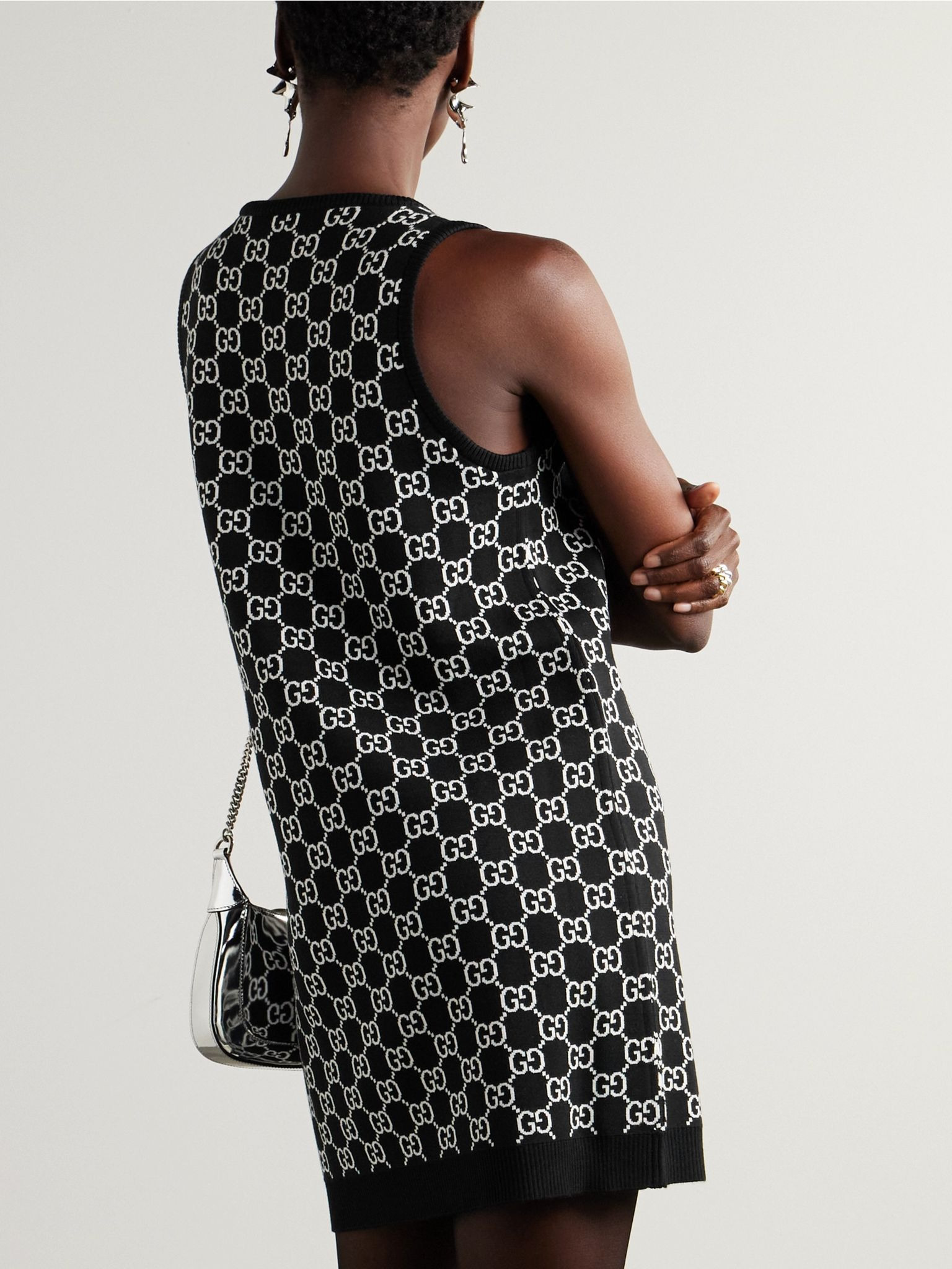 Reversible logo-jacquard wool-blend mini dress Black - 3