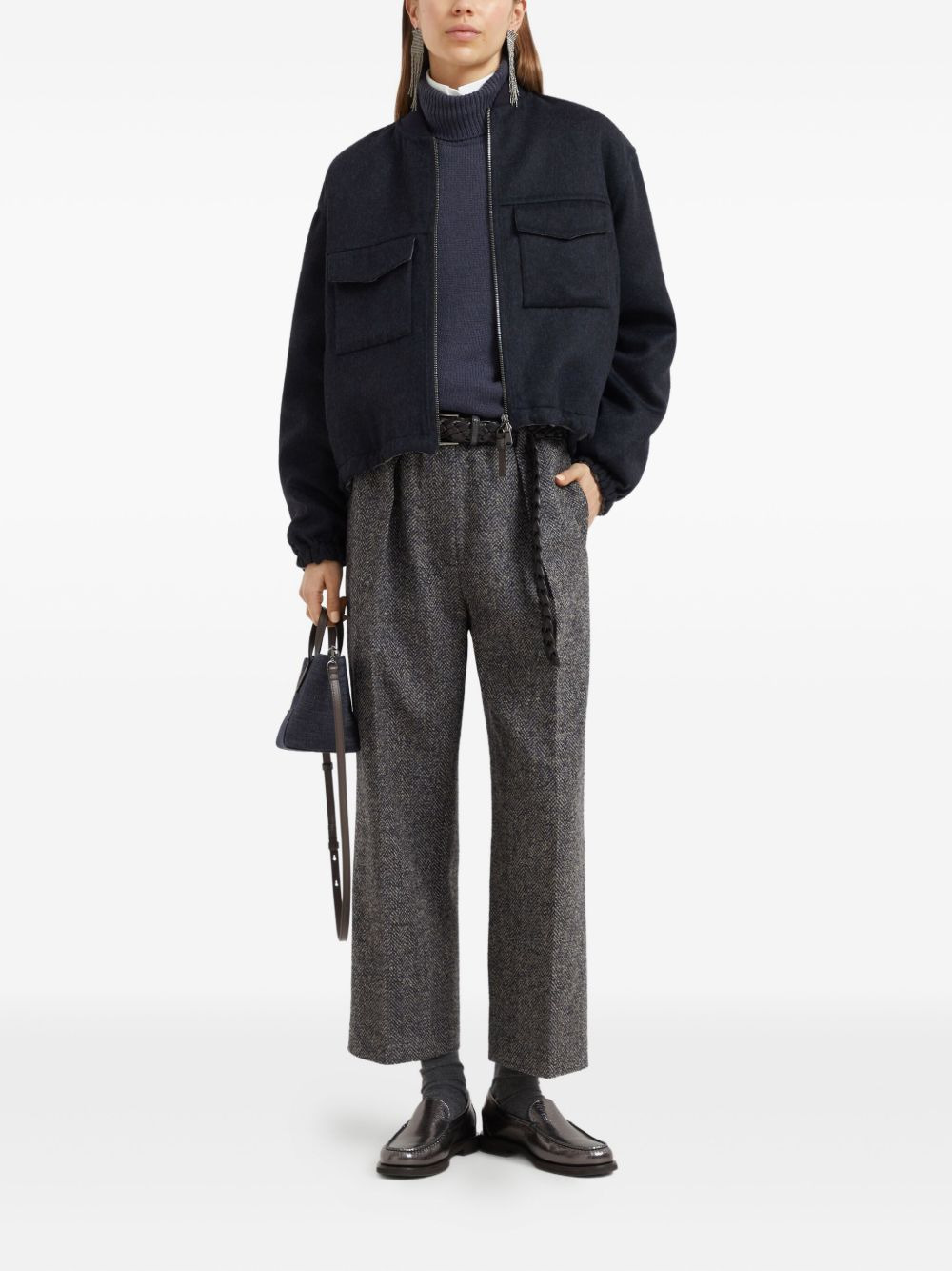 herringbone tweed pleated trousers - 2