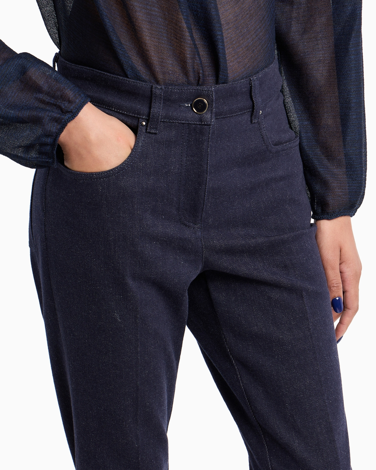 Denim Collection stretch cotton denim five-pocket flared trousers - 5