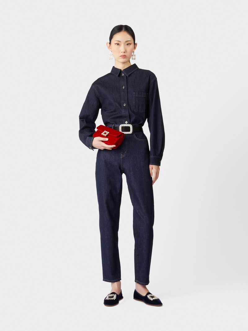 Roger Vivier Jeu de Fille Strass Buckle Clutch Bag in Velvet outlook