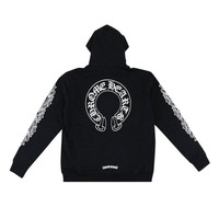 Chrome Hearts Black Patent Leather Cross Half Zip Sweatshirt