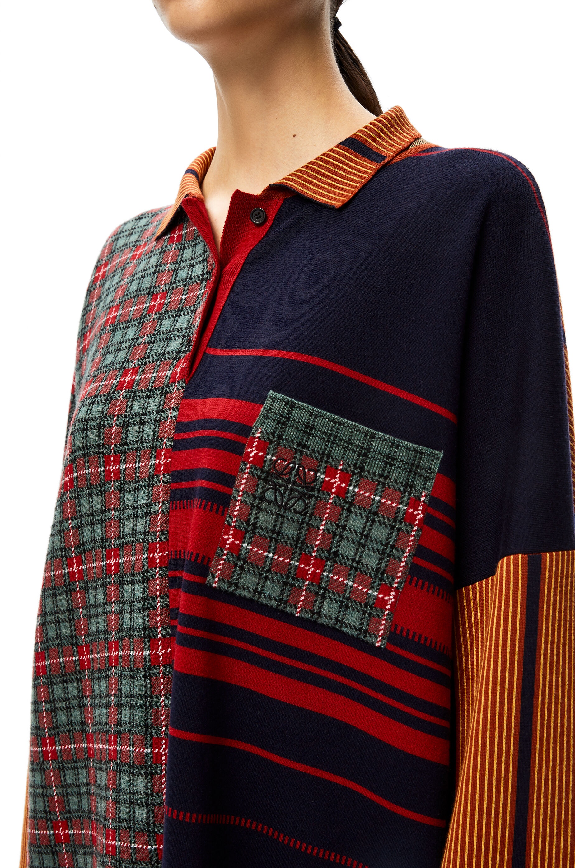 Patchwork polo sweater  in check wool jacquard - 5