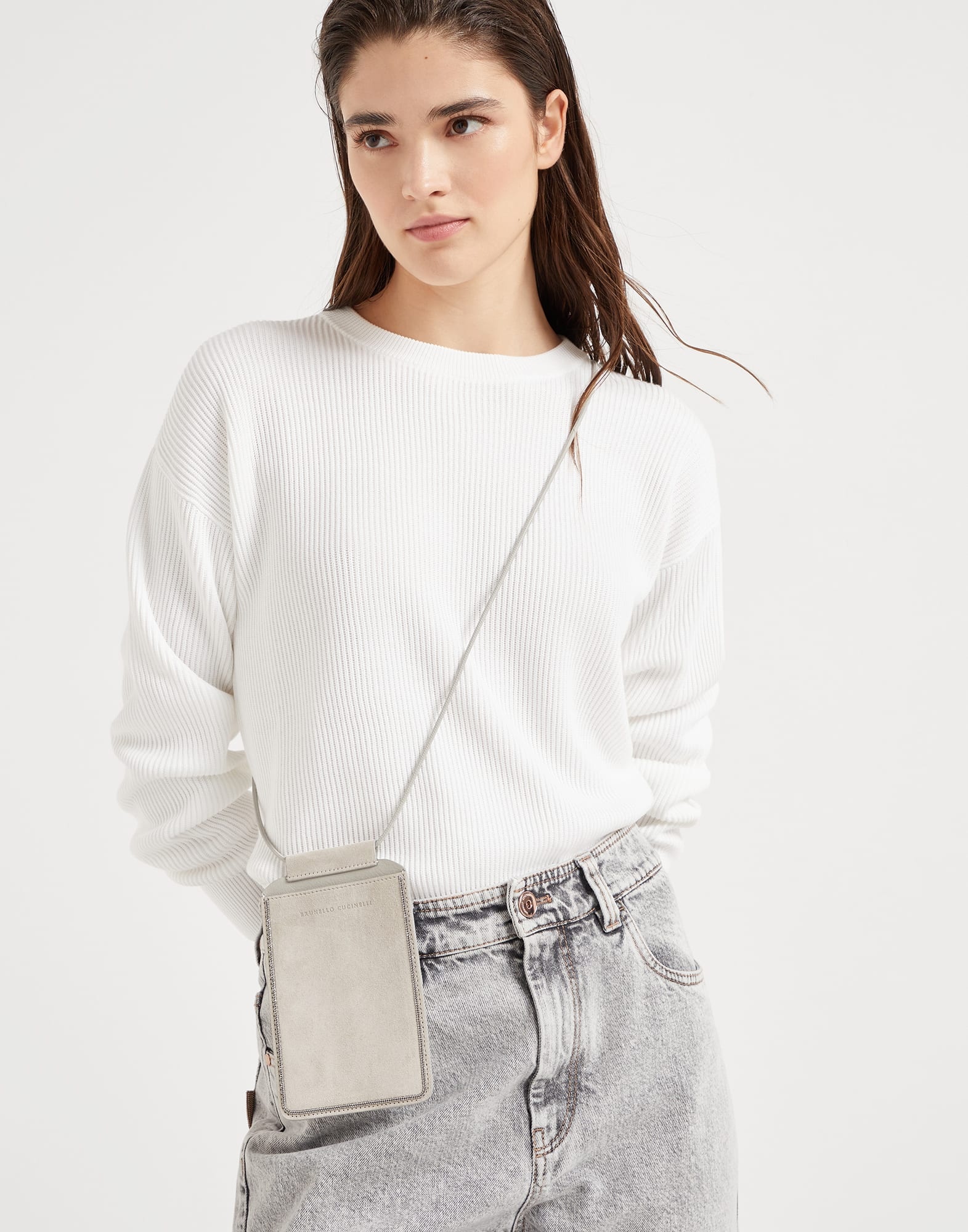 Suede phone bag with shiny trim - 3