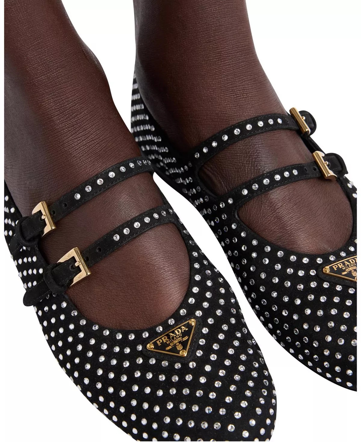 Women's Suede Ballerinas with Crystals - 3