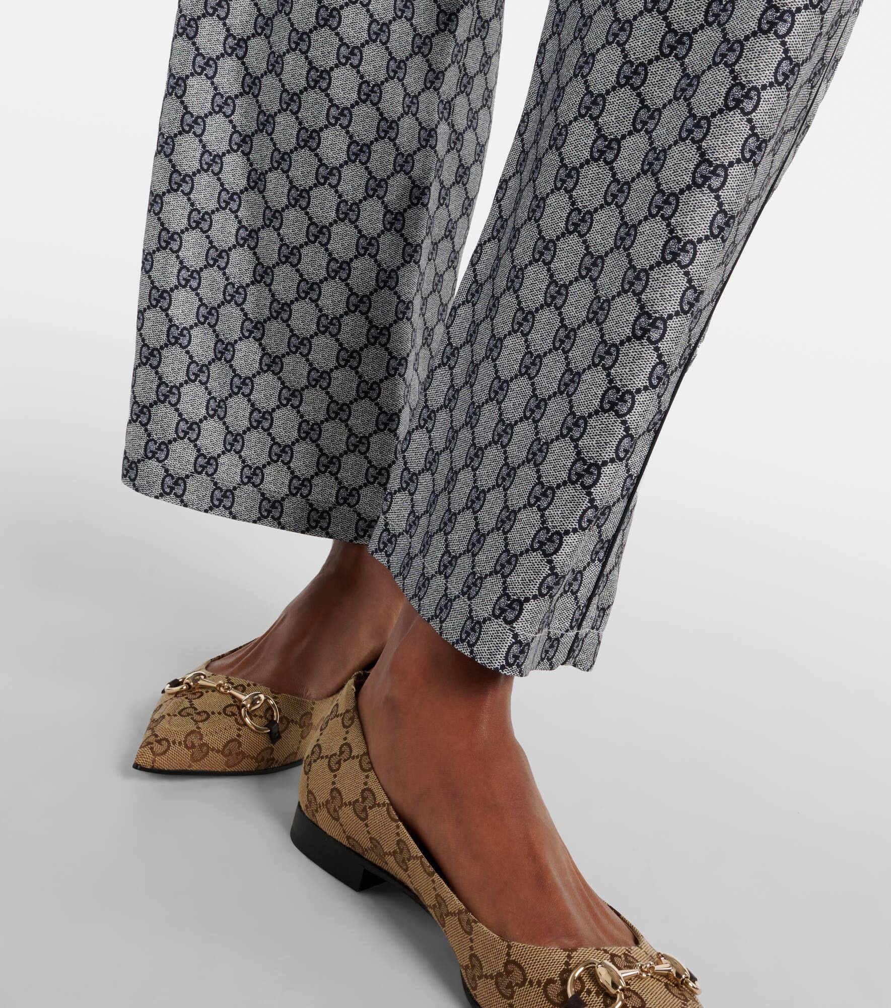 GG silk twill wide-leg pants - 5