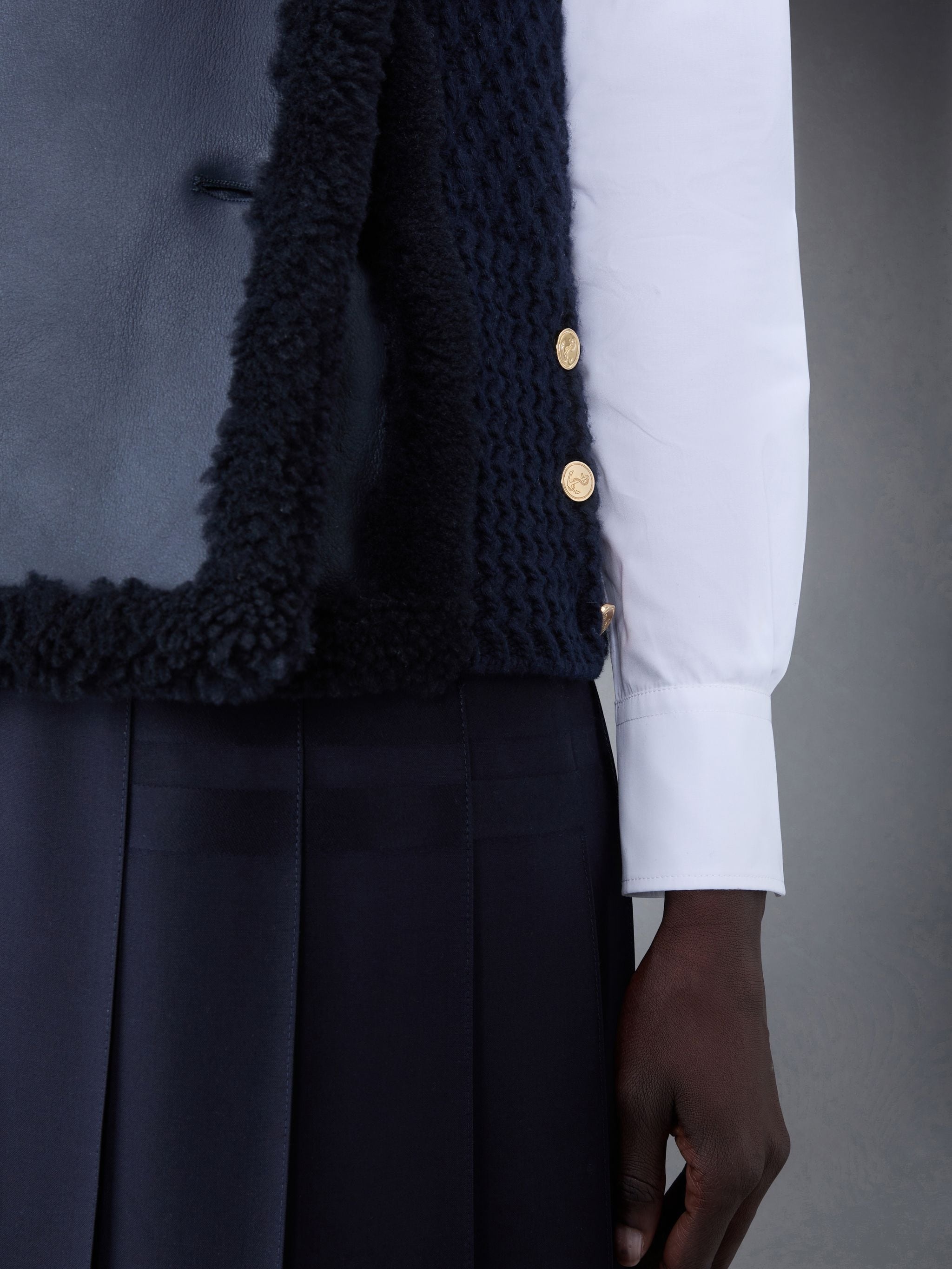 Textured Wool and Shearling 4-Bar Combo Vest - 6